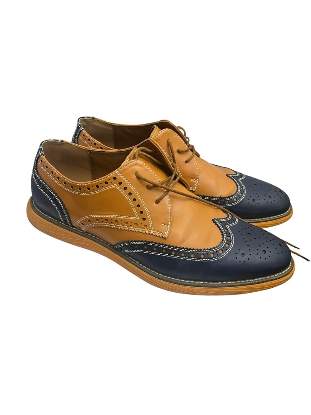 Men's Meijiana Two-Tone Wingtip Oxford Brogue - Tan & Navy